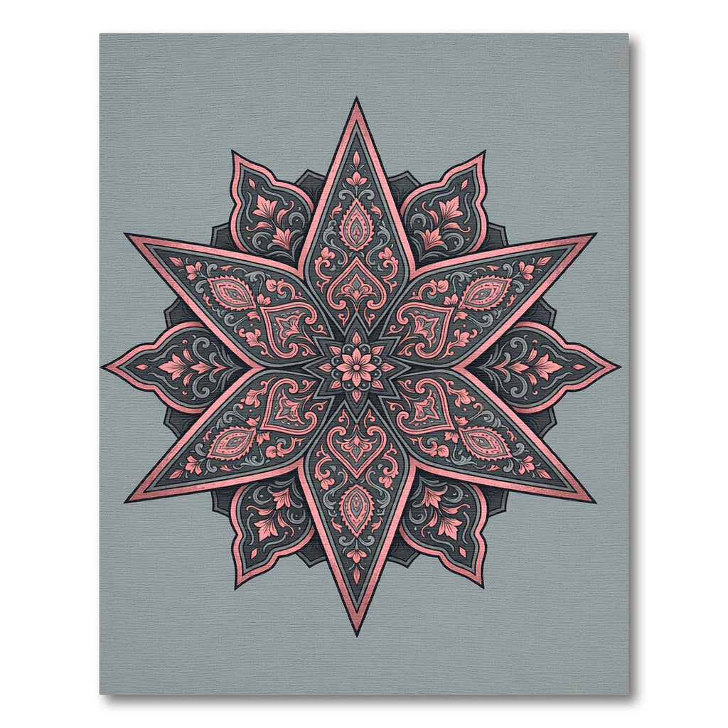 Elegant Pink and Gray Floral Star Rug