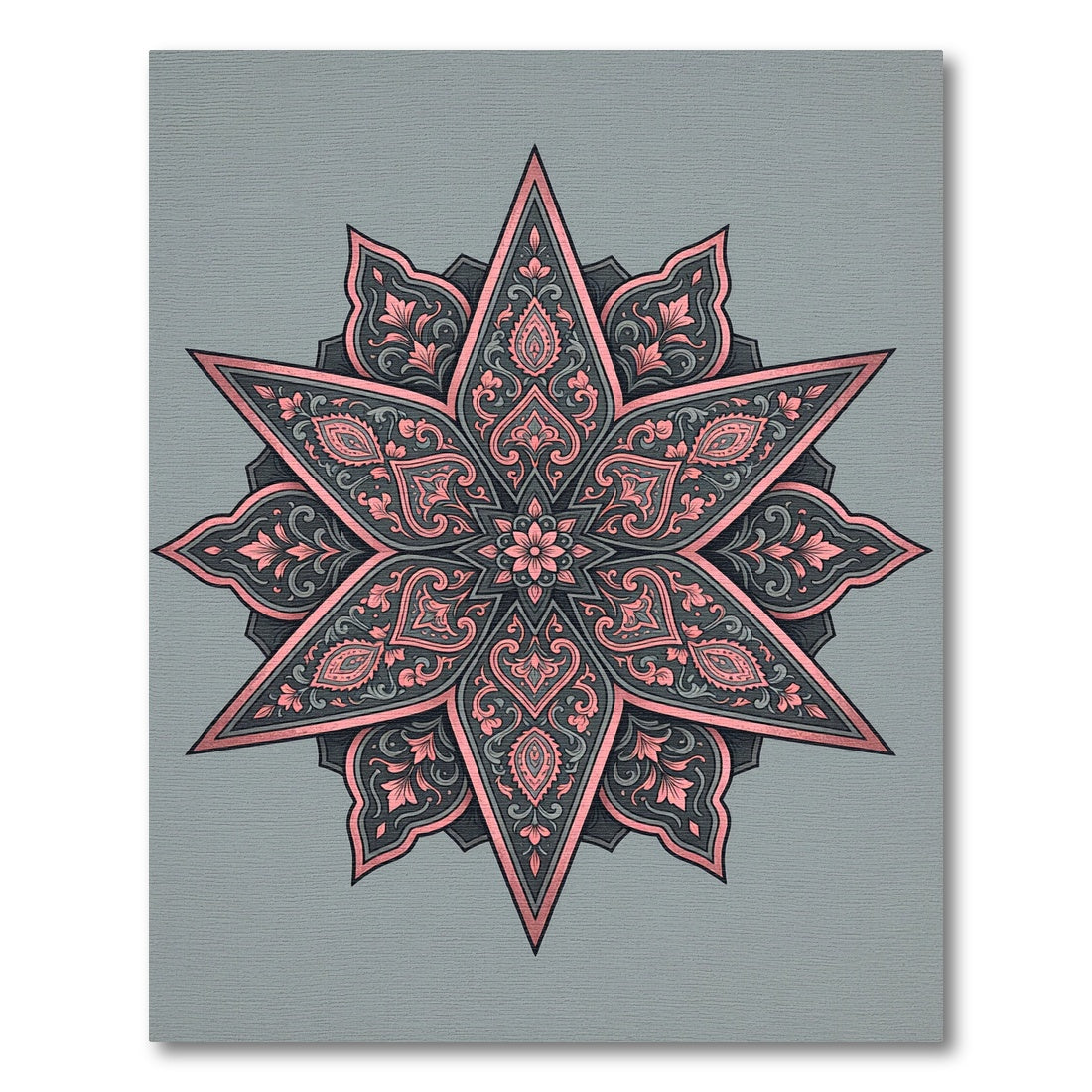 Elegant Pink and Gray Floral Star Rug