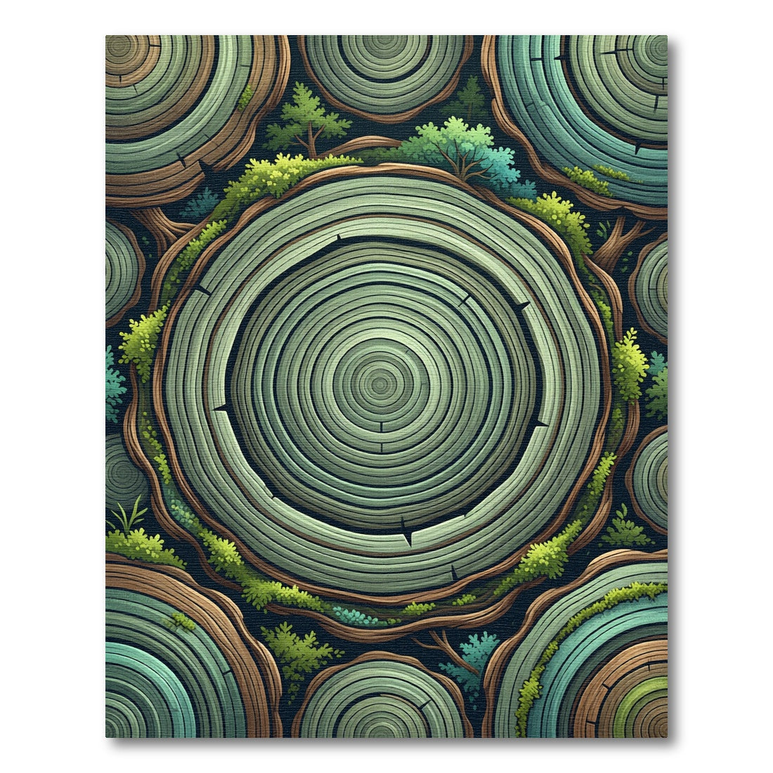 Green Wood Grain Forest Life Rug