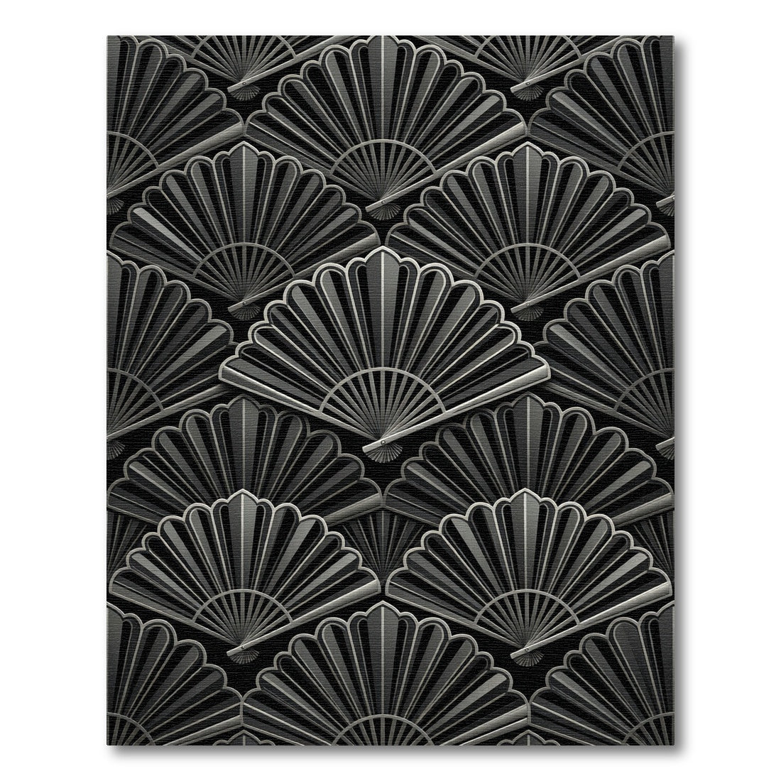 Art Deco Black Fan Motif Rug
