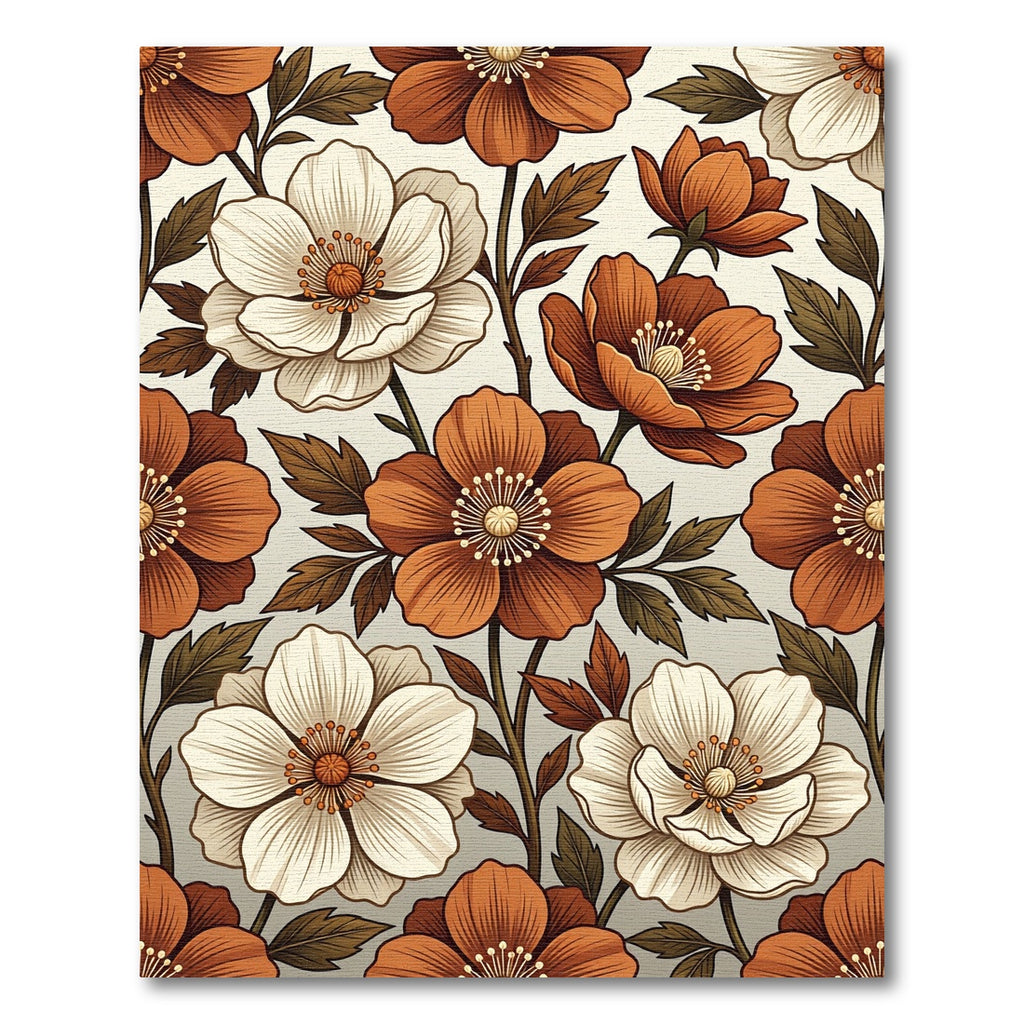 Earthy Autumn Floral Botanical Cream Rug