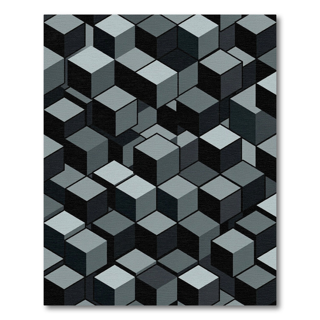 Monochromatic Geometric Cube Illusion Rug