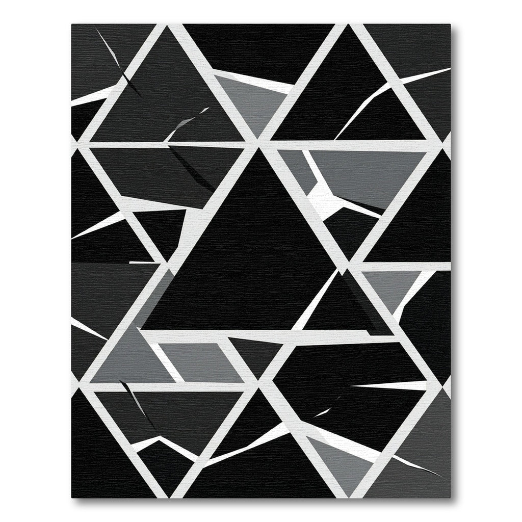 Monochrome Geometric Shattered Triangles Rug
