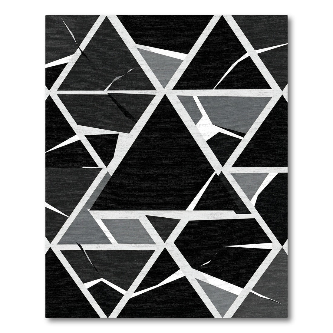 Monochrome Geometric Shattered Triangles Rug