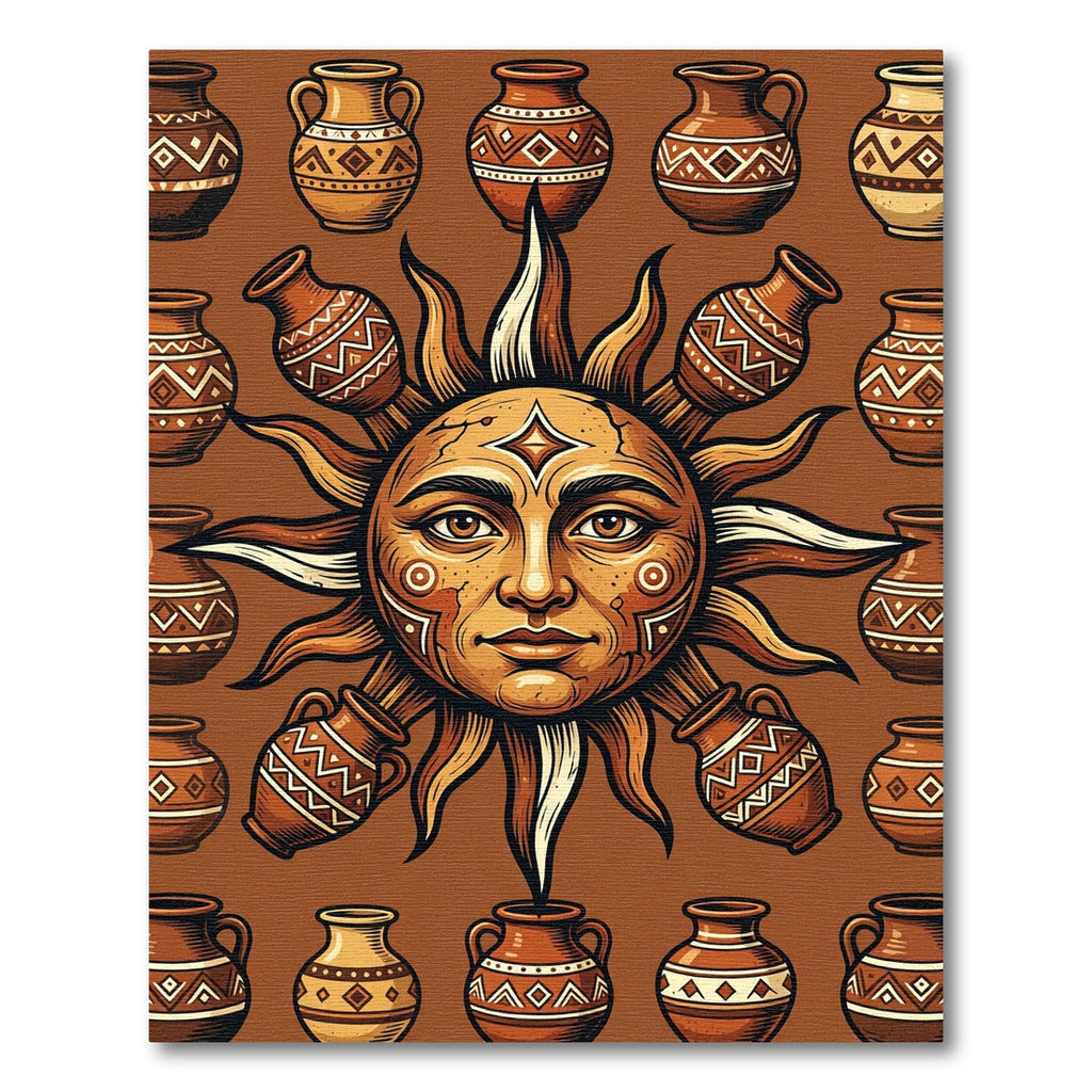 Earthy Sun Face Clay Vessel Rug