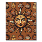 Earthy Sun Face Clay Vessel Rug