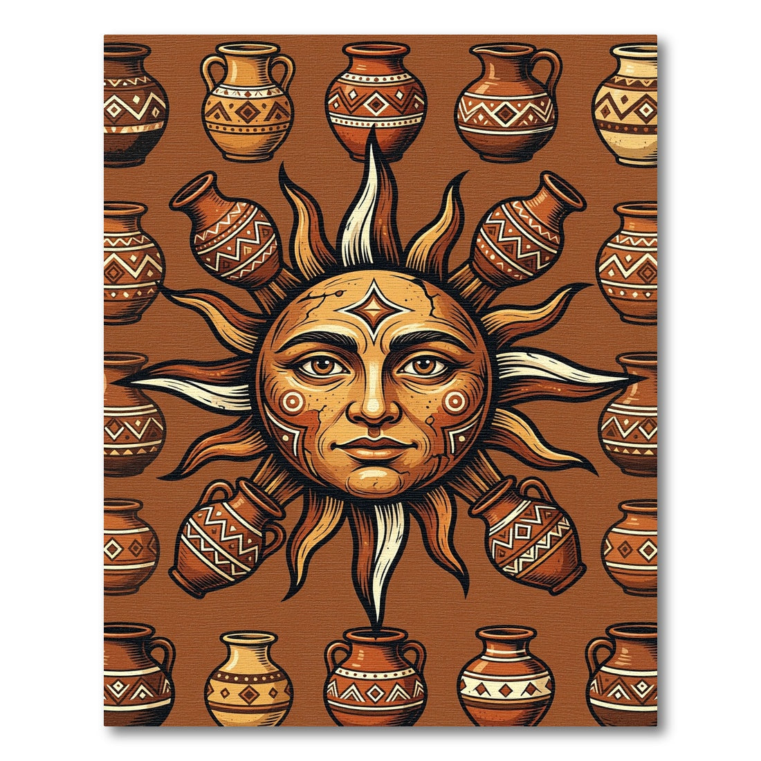 Earthy Sun Face Clay Vessel Rug