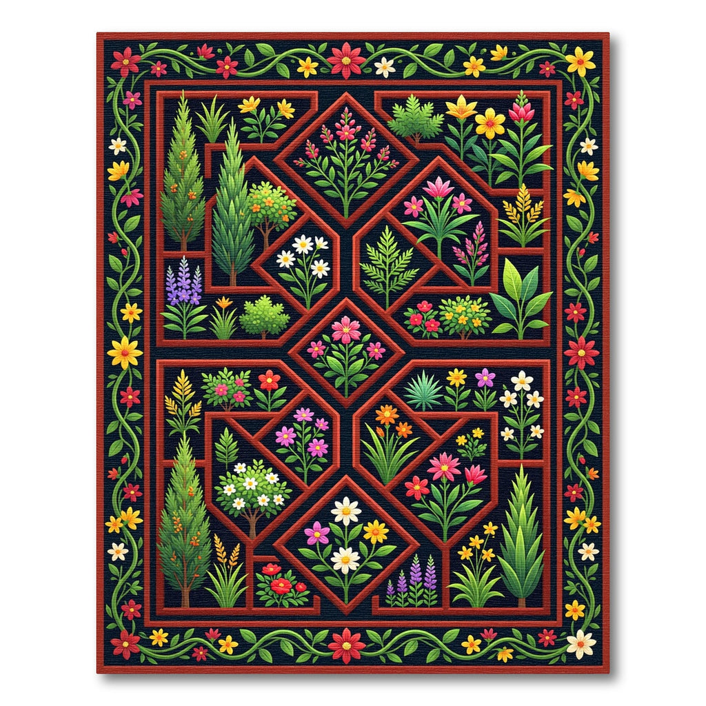 Vibrant Botanical Garden Trellis Art Rug