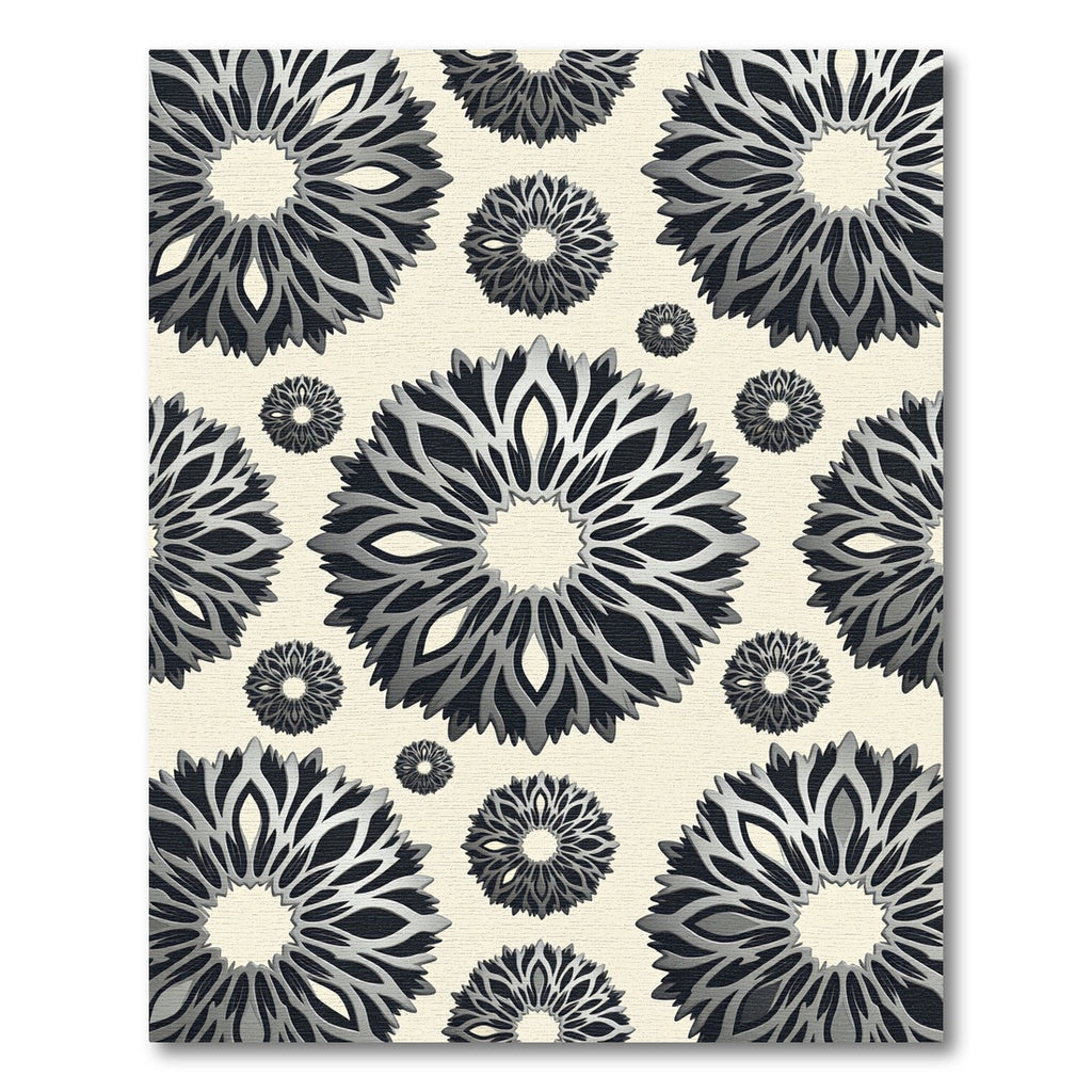 Monochrome Gray Sculptural Radial Floral Rug