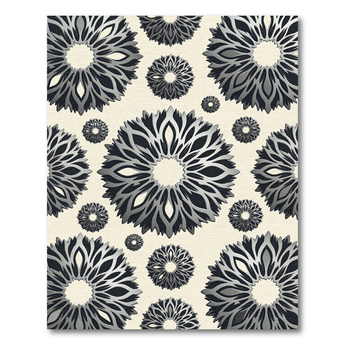 Monochrome Gray Sculptural Radial Floral Rug