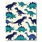 Playful Teal and Navy Dinosaur Illustration Rug
