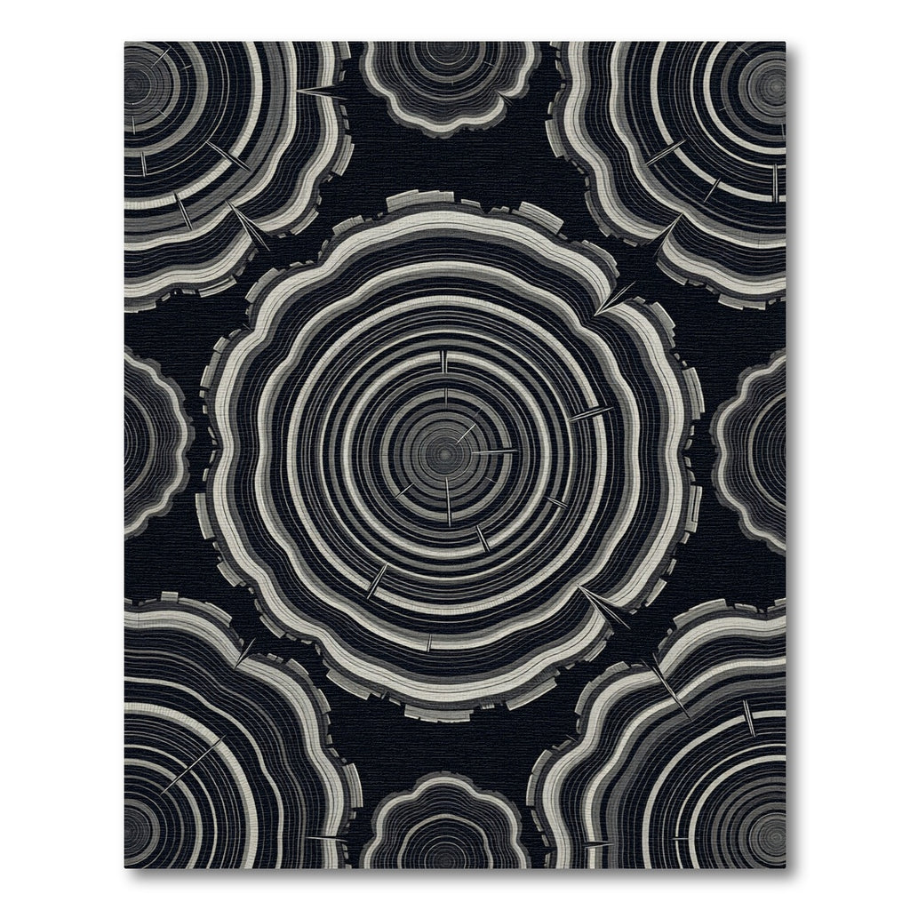 Monochromatic wood grain cross-section graphic Rug