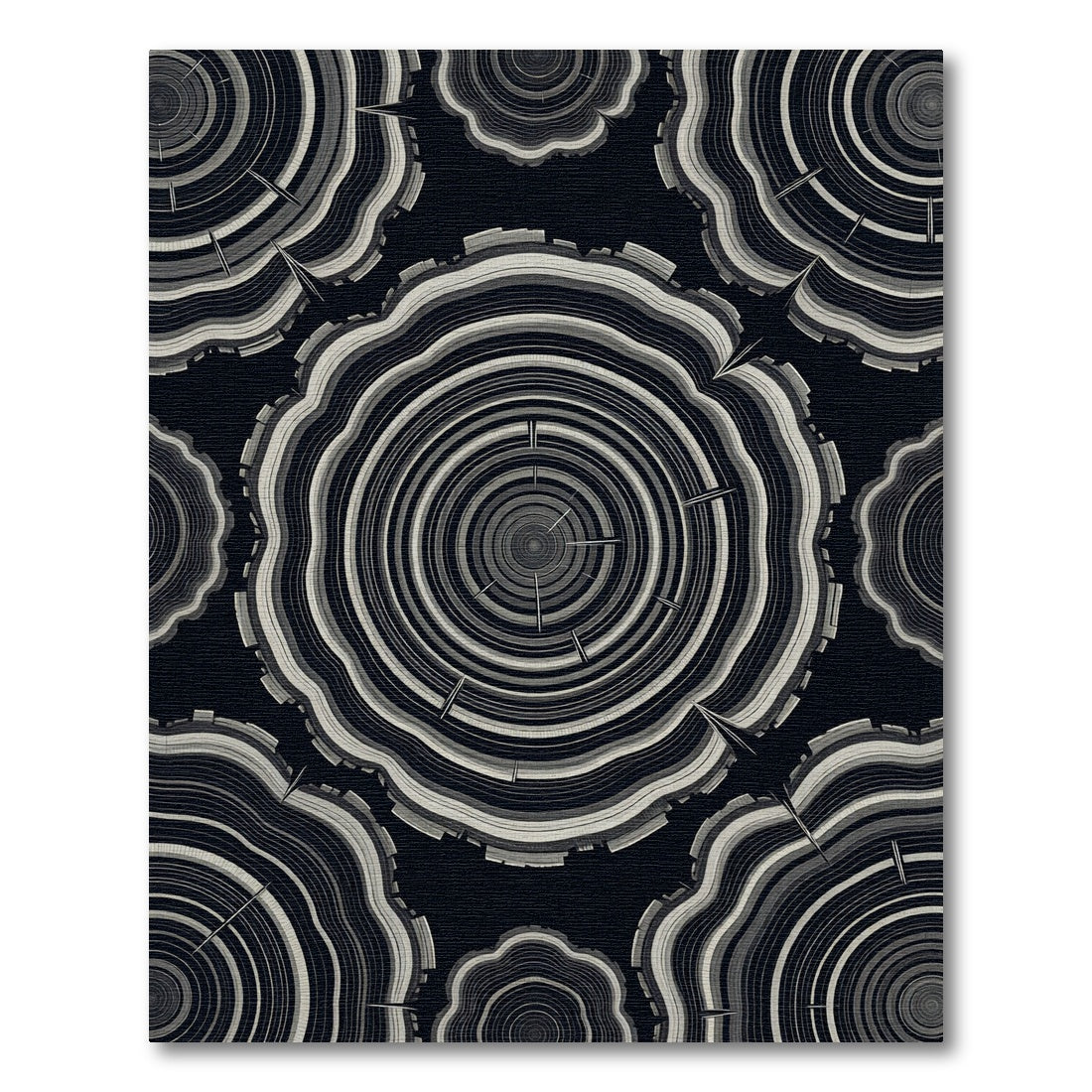 Monochromatic wood grain cross-section graphic Rug