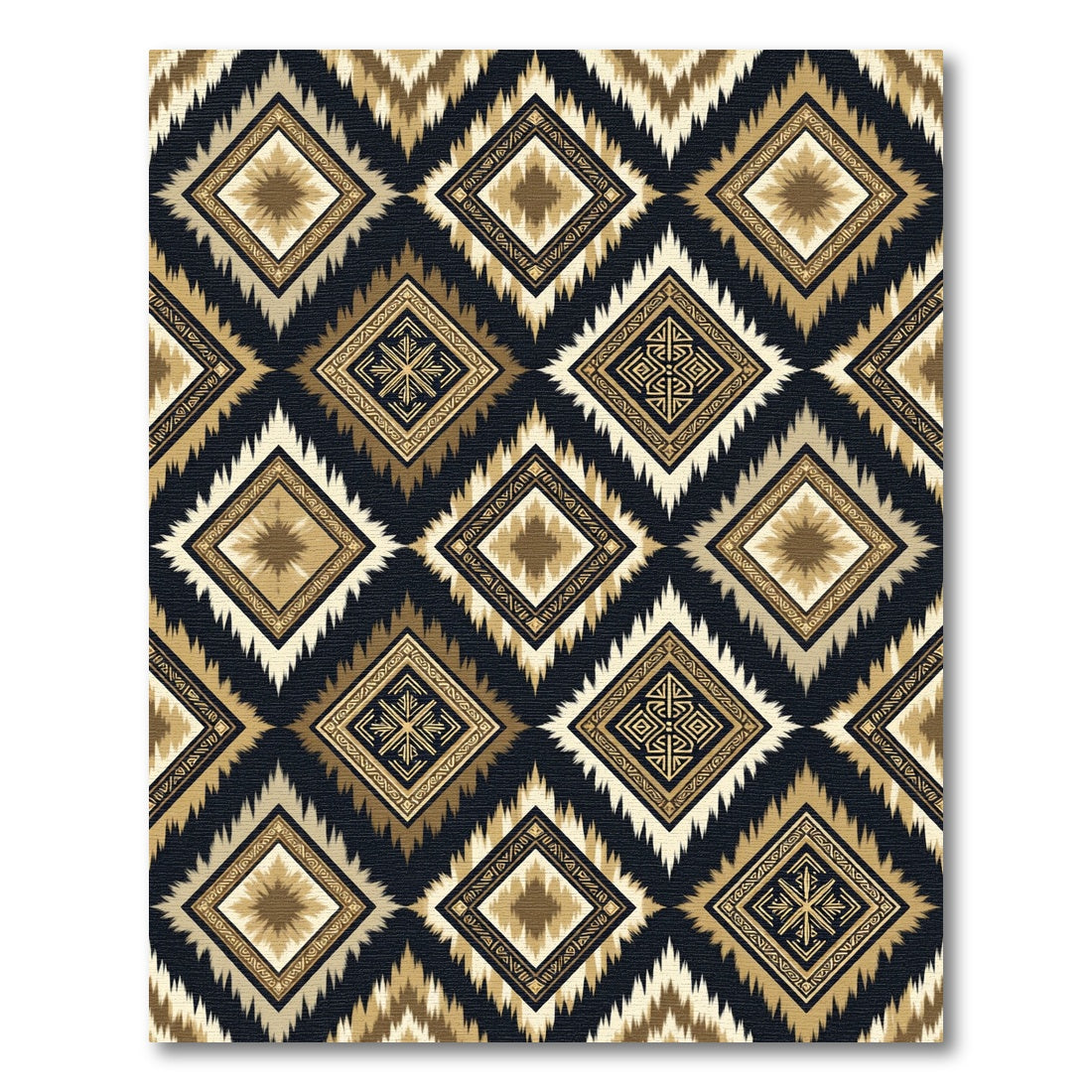 Gold Black Tribal Diamond Geo Rug