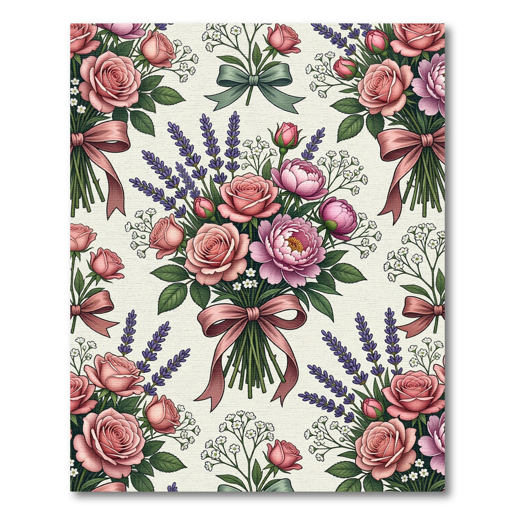 Pink Rose and Lavender Floral Bouquet Rug
