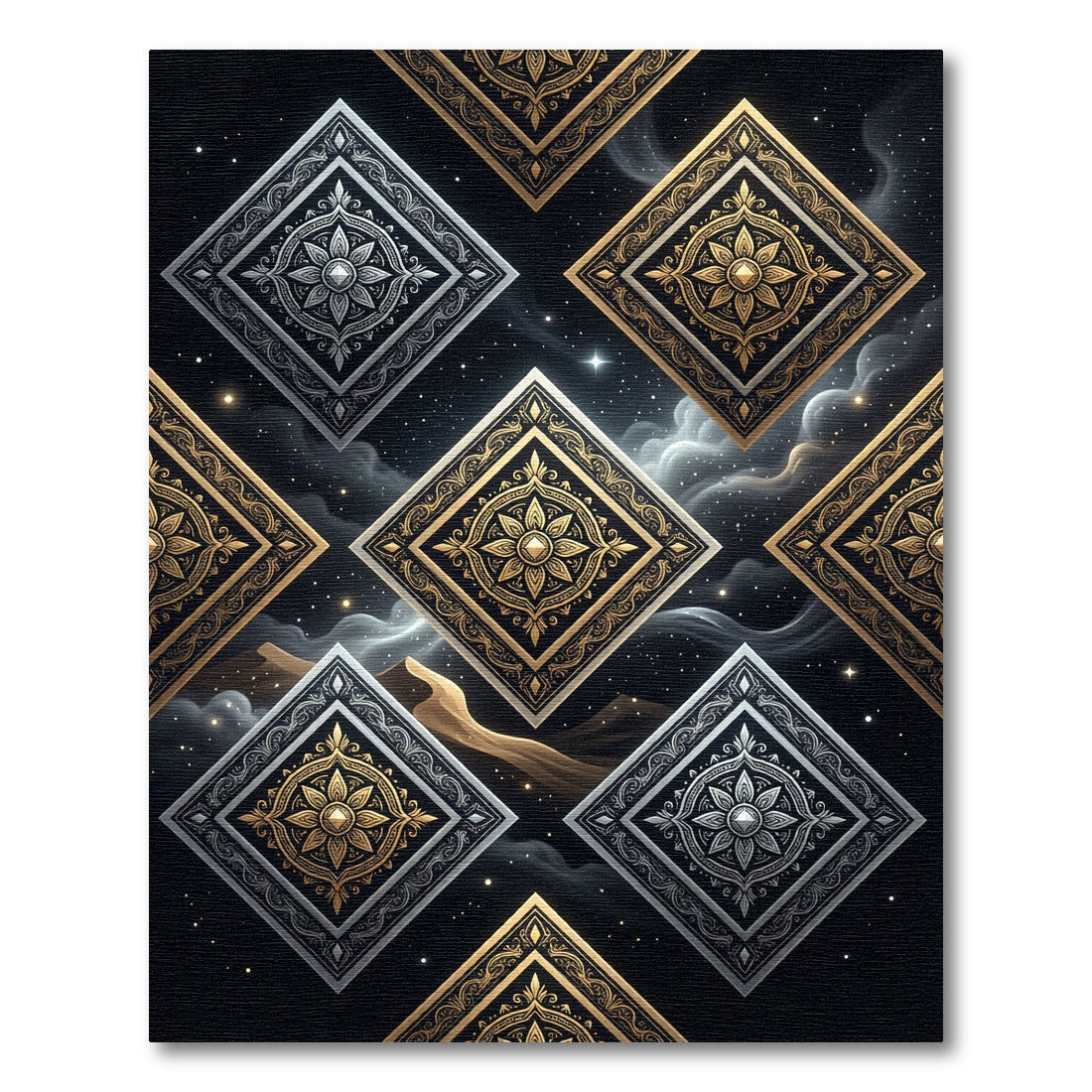 Golden Silver Ornate Diamond Celestial Rug