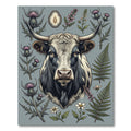 Highland Cow Thistle Floral Illustration Rug