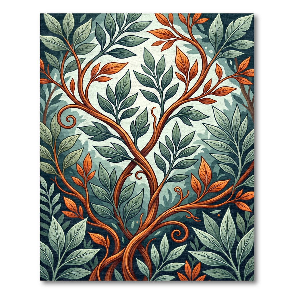 Earthy Green and Copper Botanical Vine Rug