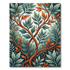 Earthy Green and Copper Botanical Vine Rug