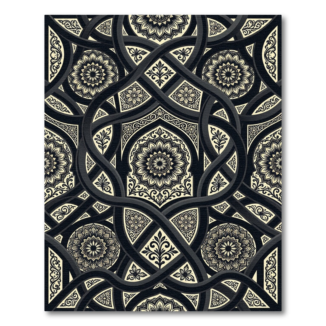 Monochromatic Floral Interlocking Scroll Weave Rug