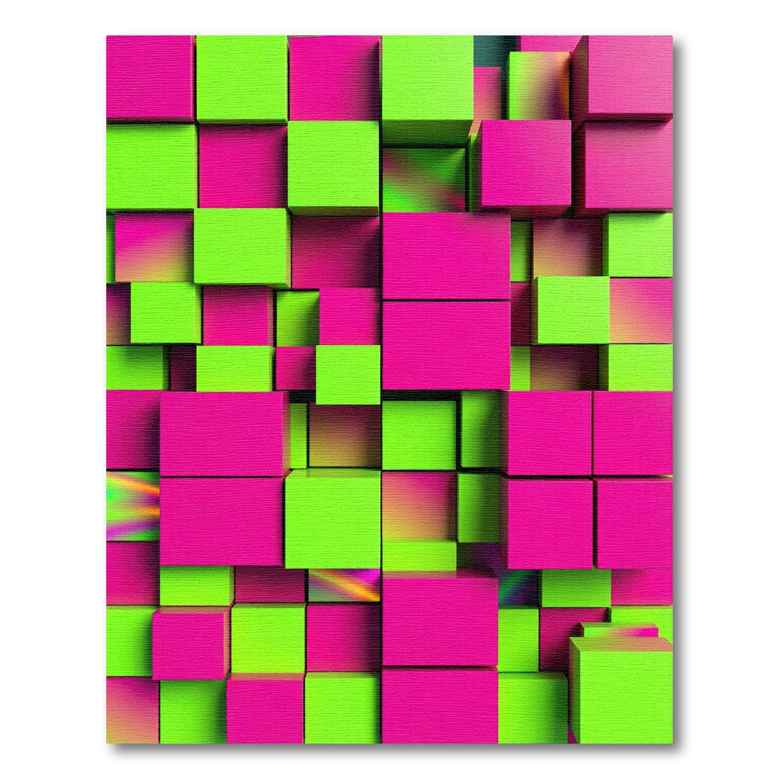 Vibrant Neon Pink and Green Geometric Block Rug
