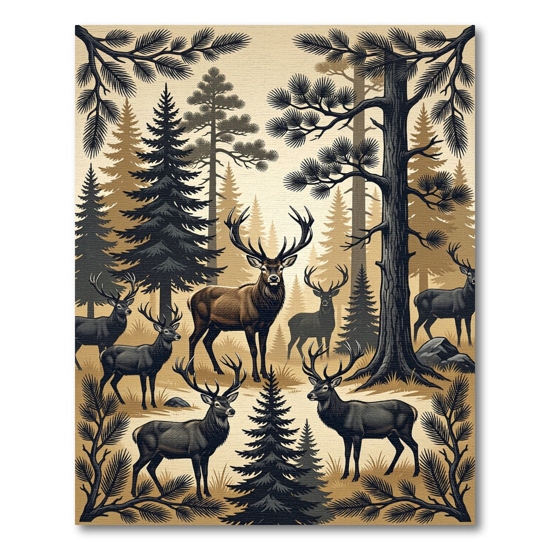 Majestic Forest Deer Wildlife Landscape Rug