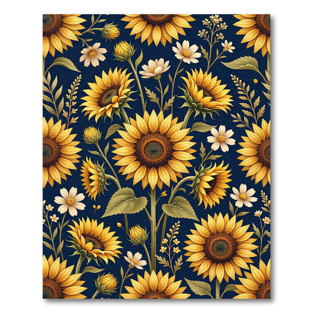 Radiant Golden Sunflower Navy Floral Rug