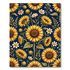 Radiant Golden Sunflower Navy Floral Rug