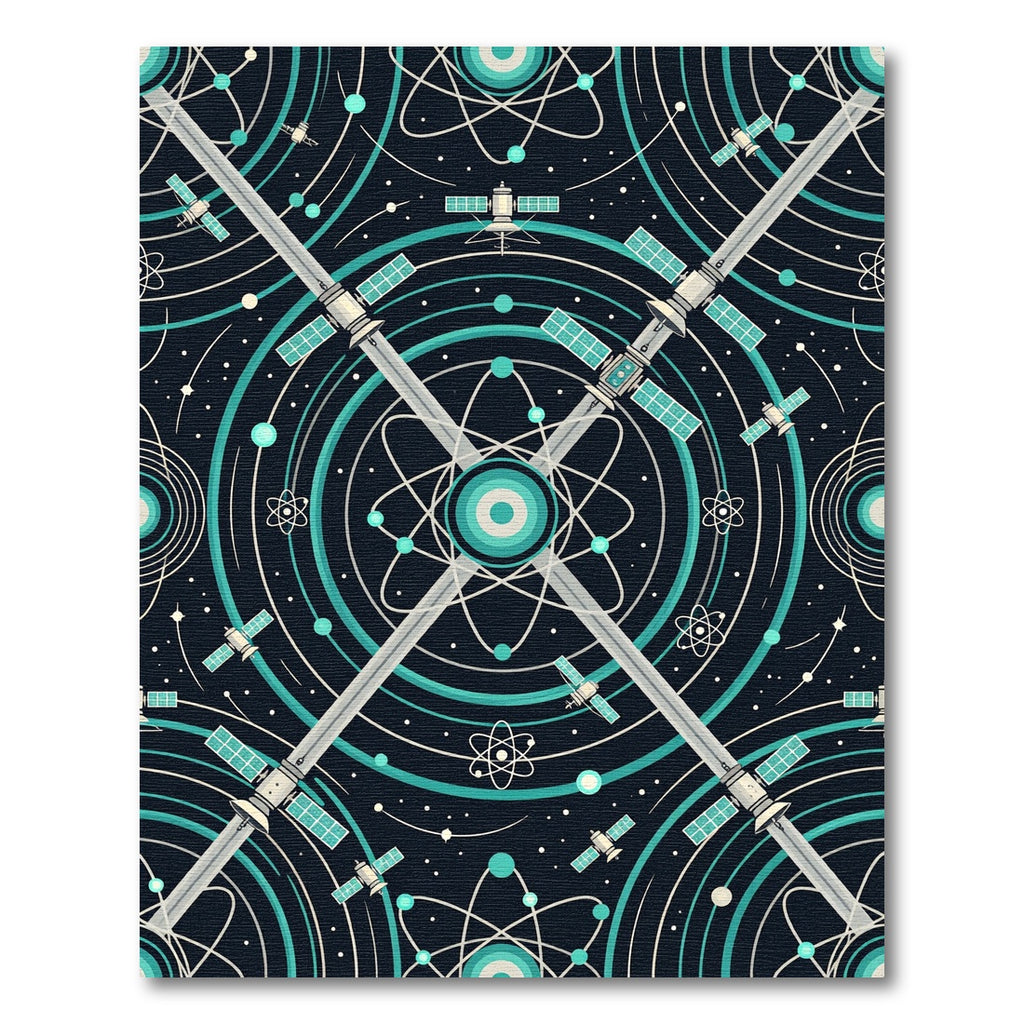 Cosmic Teal Satellite Orbit Rug