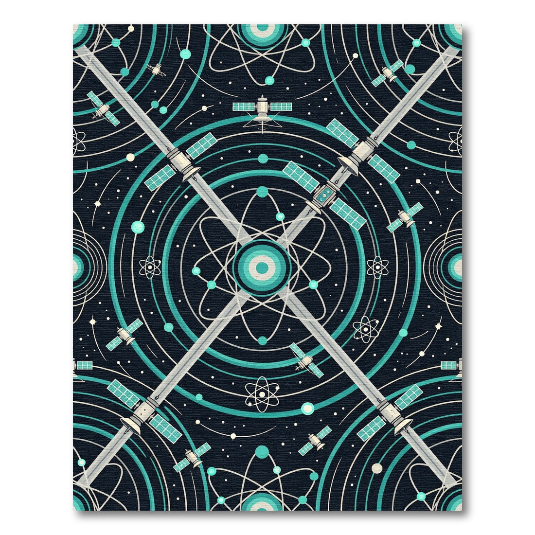Cosmic Teal Satellite Orbit Rug