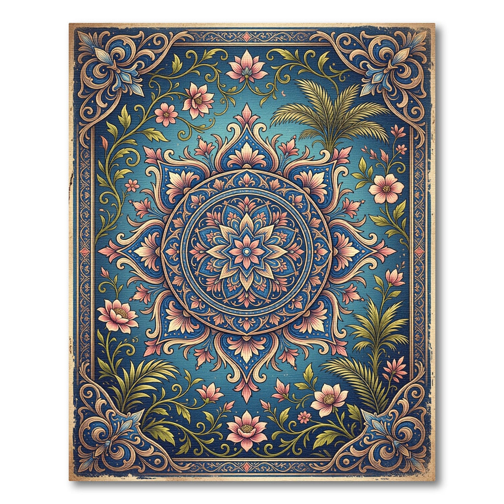Elegant Floral Medallion Azure Teal Rug