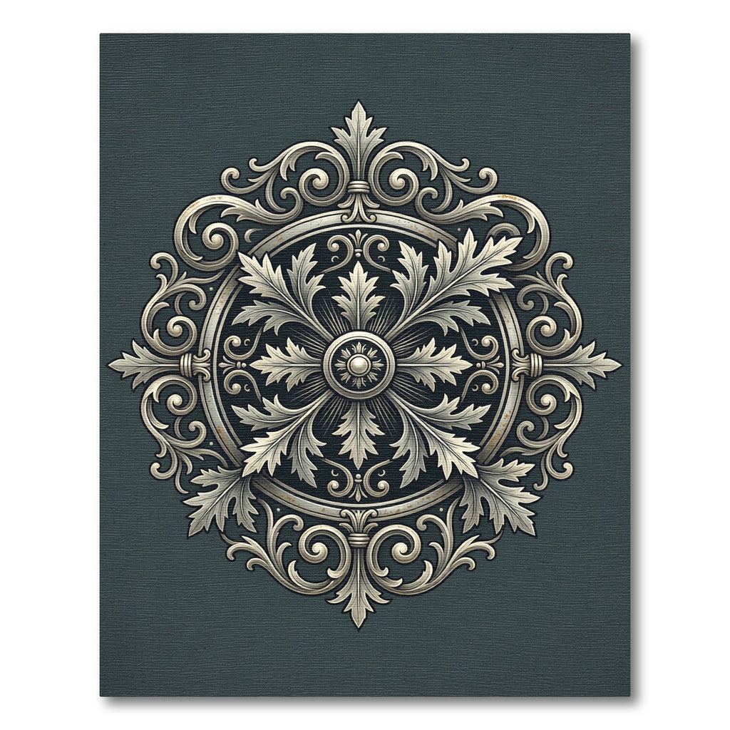 Ornate Slate Gray Victorian Acanthus Medallion Rug