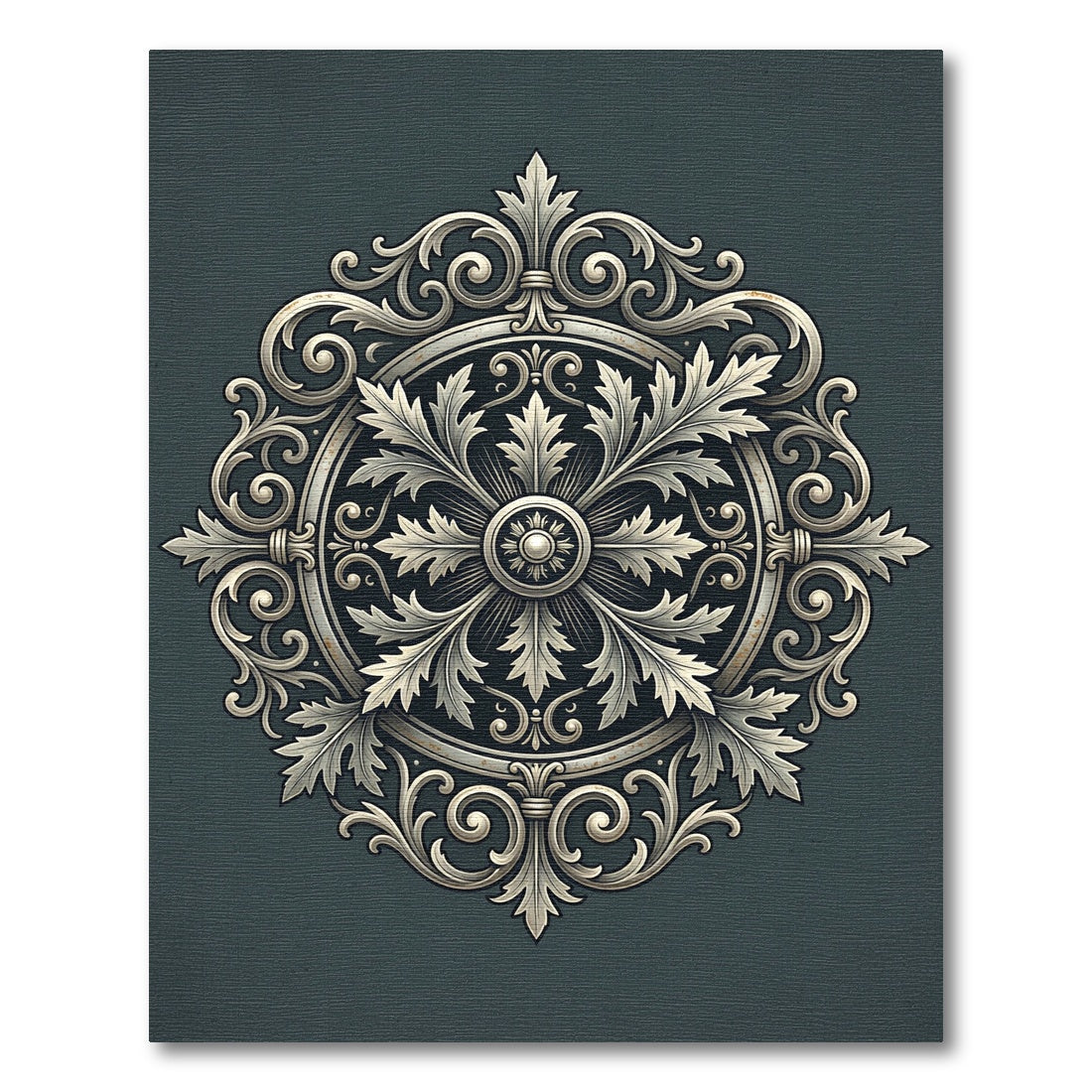 Ornate Slate Gray Victorian Acanthus Medallion Rug