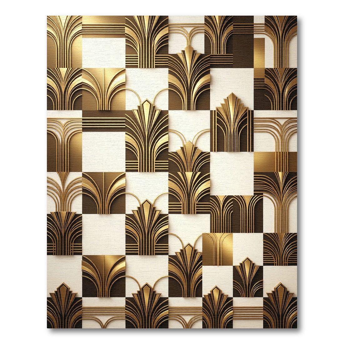 Art Deco Gold Black Fan Inlay Rug