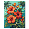 Vibrant Tropical Hibiscus Palm Leaf Art Rug