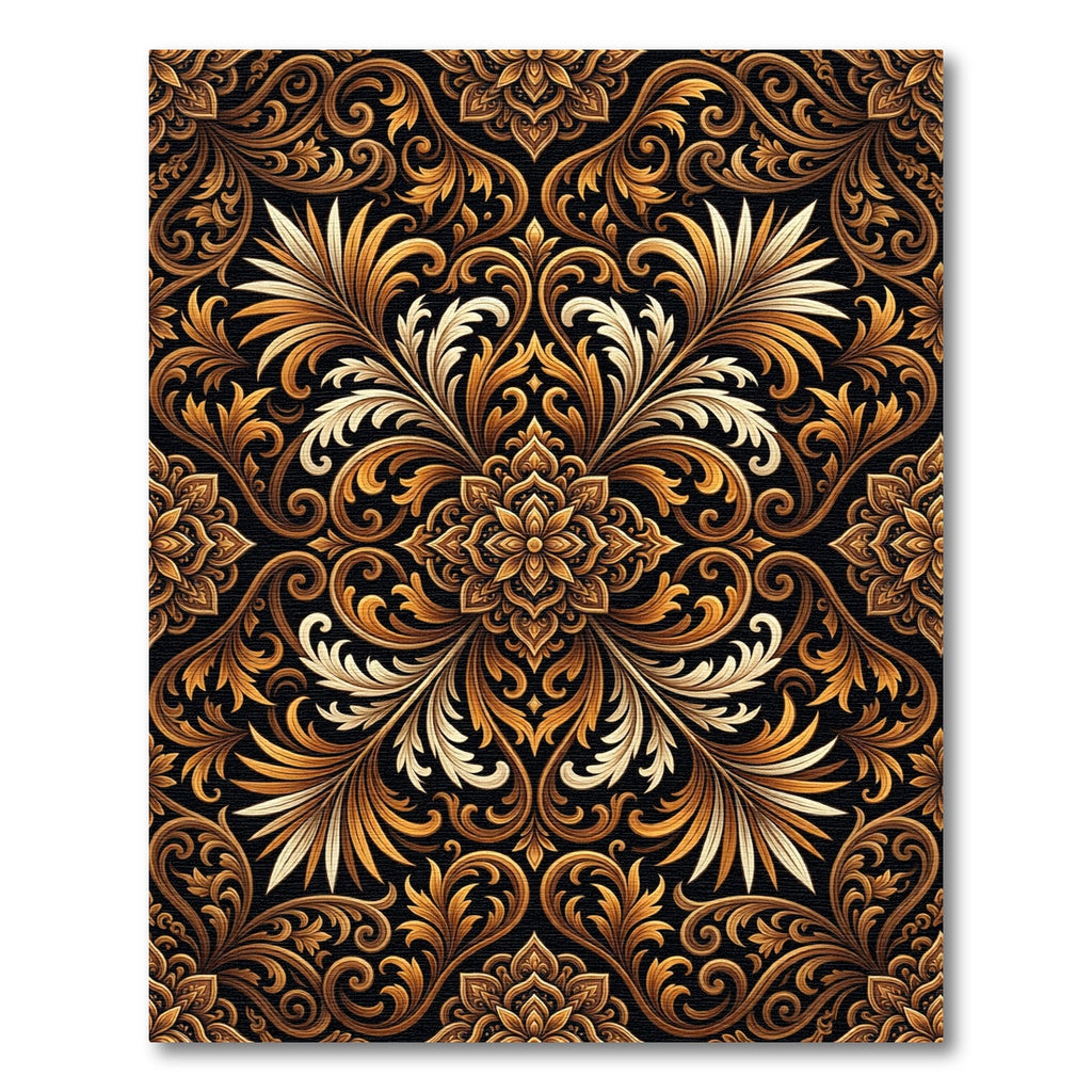 Opulent Gold Floral Scrollwork Rug
