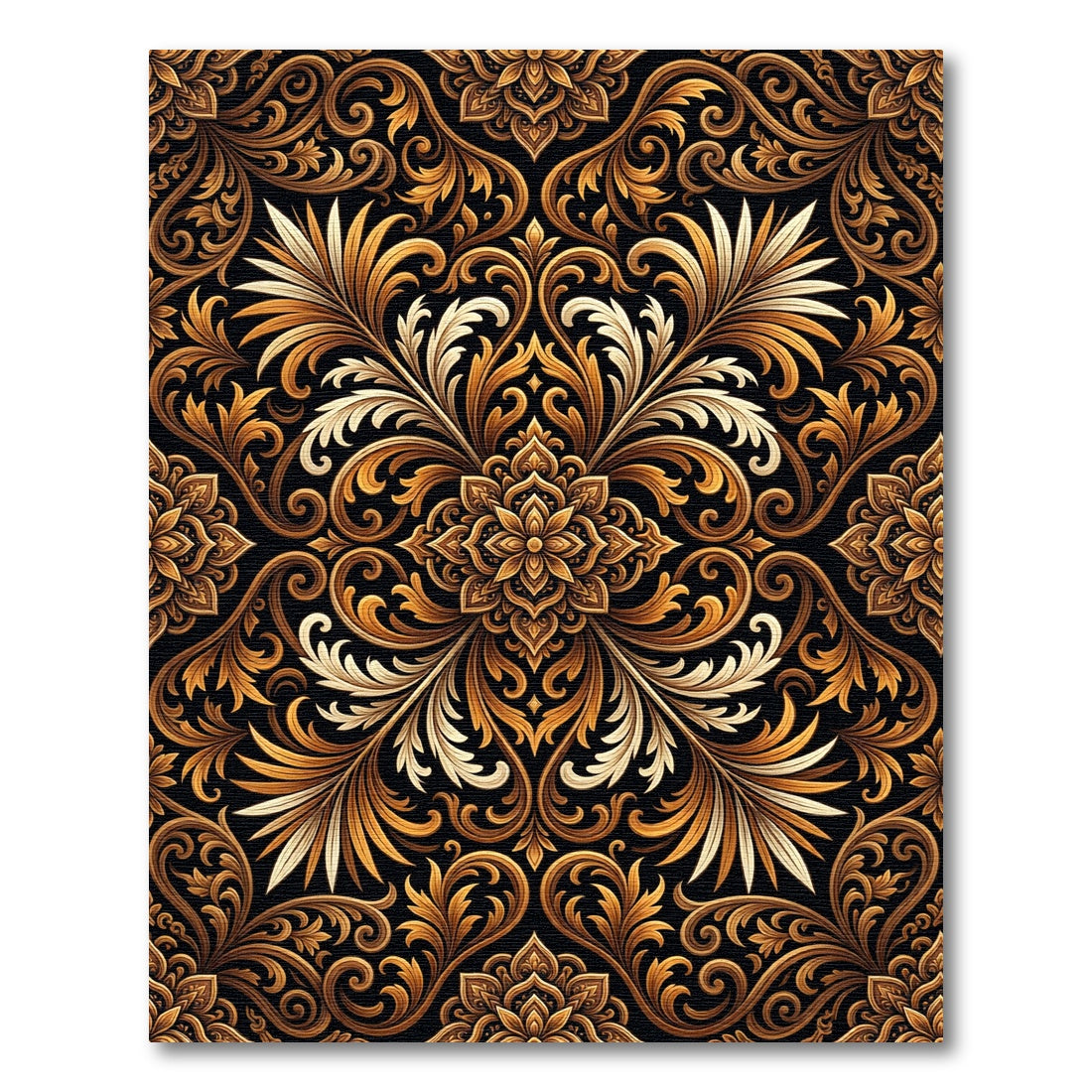 Opulent Gold Floral Scrollwork Rug