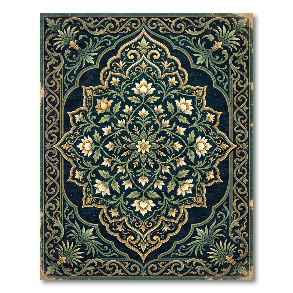 Elegant Midnight Emerald Floral Medallion Rug