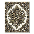 Ornate Golden Crown Shell Acanthus Crest Rug
