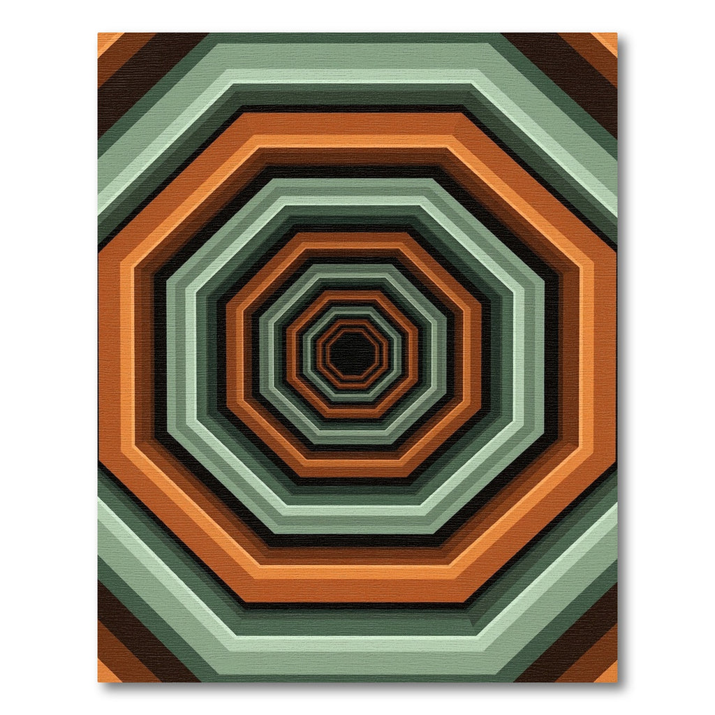 Geometric Sage and Copper Octagon Tunnel Rug