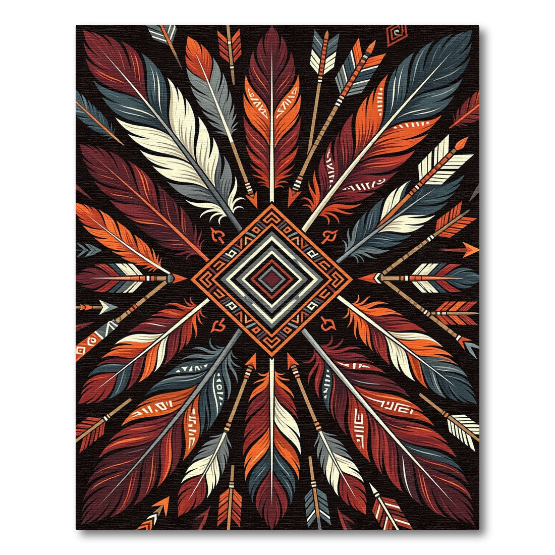 Bold Tribal Feather and Diamond Art Rug