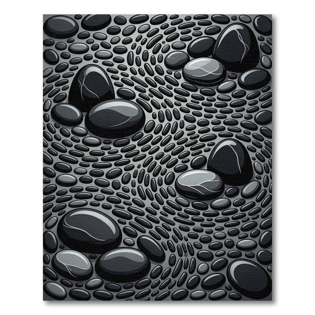 Glossy Black Stone Mosaic Composition Rug