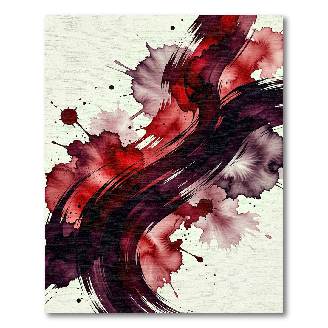 Modern Deep Red Abstract Ink Stroke Rug