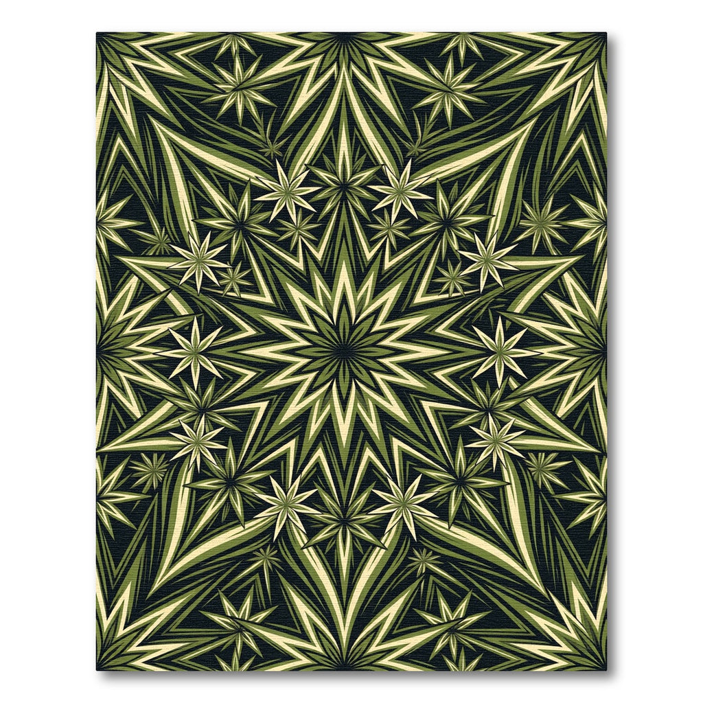 Olive Green Starburst Geometric Mandala Rug