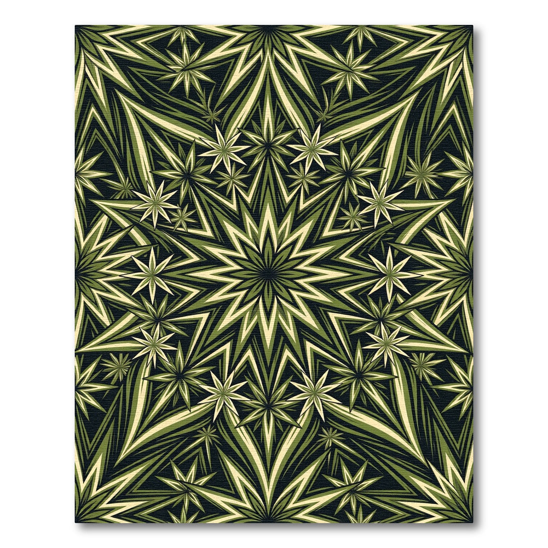 Olive Green Starburst Geometric Mandala Rug