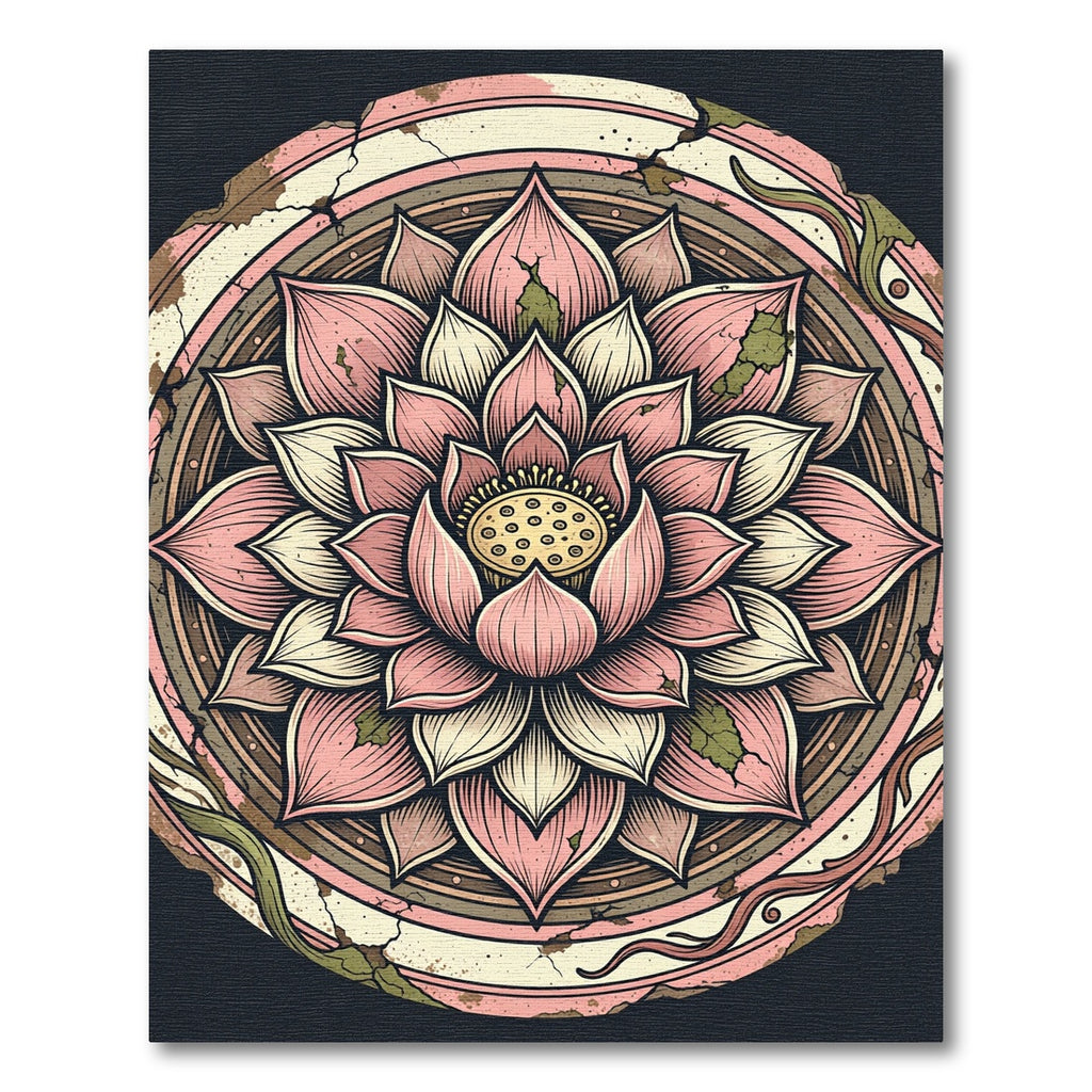 Distressed Pink Lotus Floral Mandala Rug