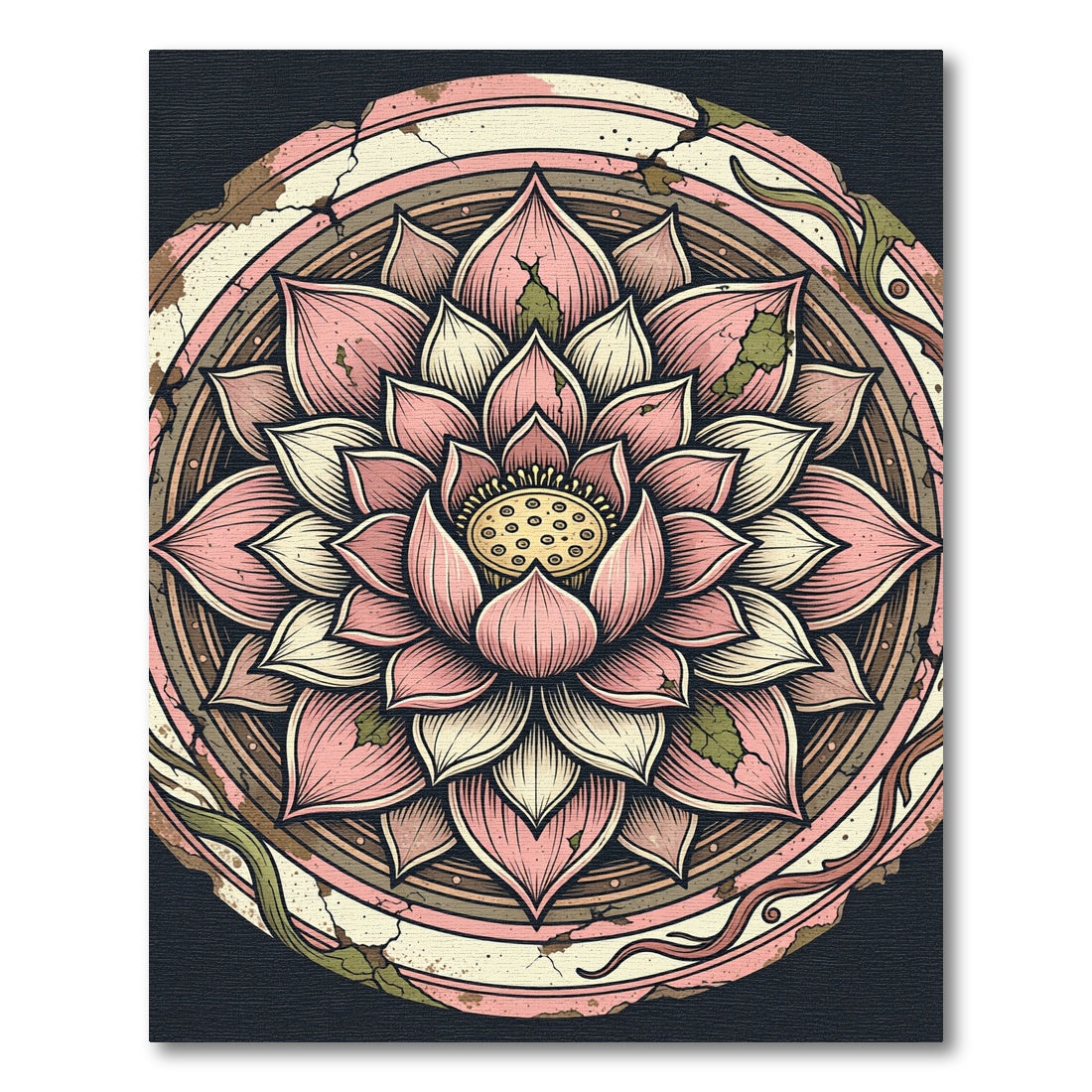 Distressed Pink Lotus Floral Mandala Rug