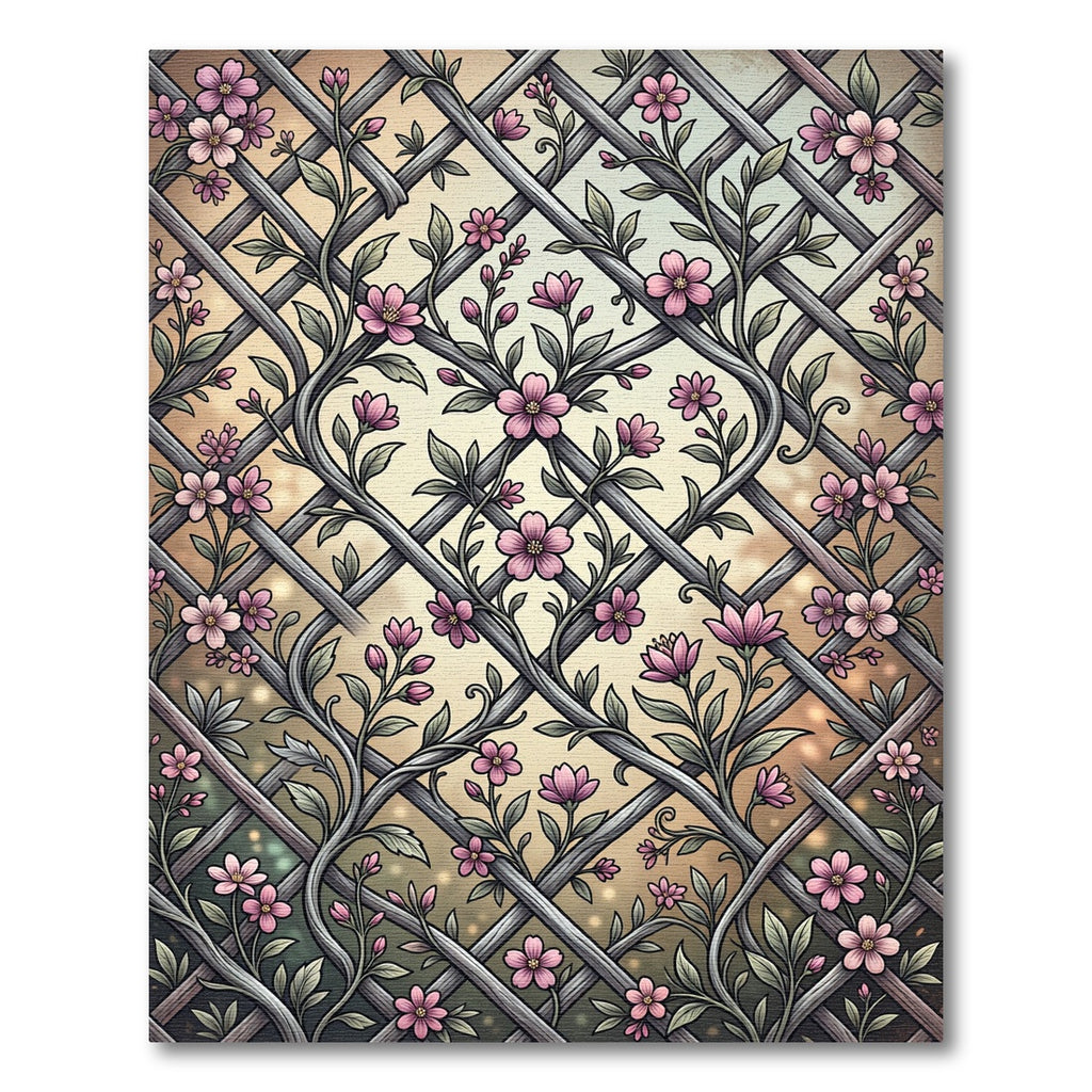 Pink Floral Lattice Garden Vines Rug