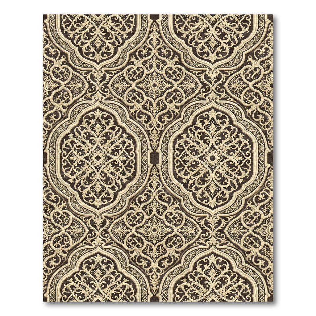 Ornate Cream and Brown Filigree Damask Rug