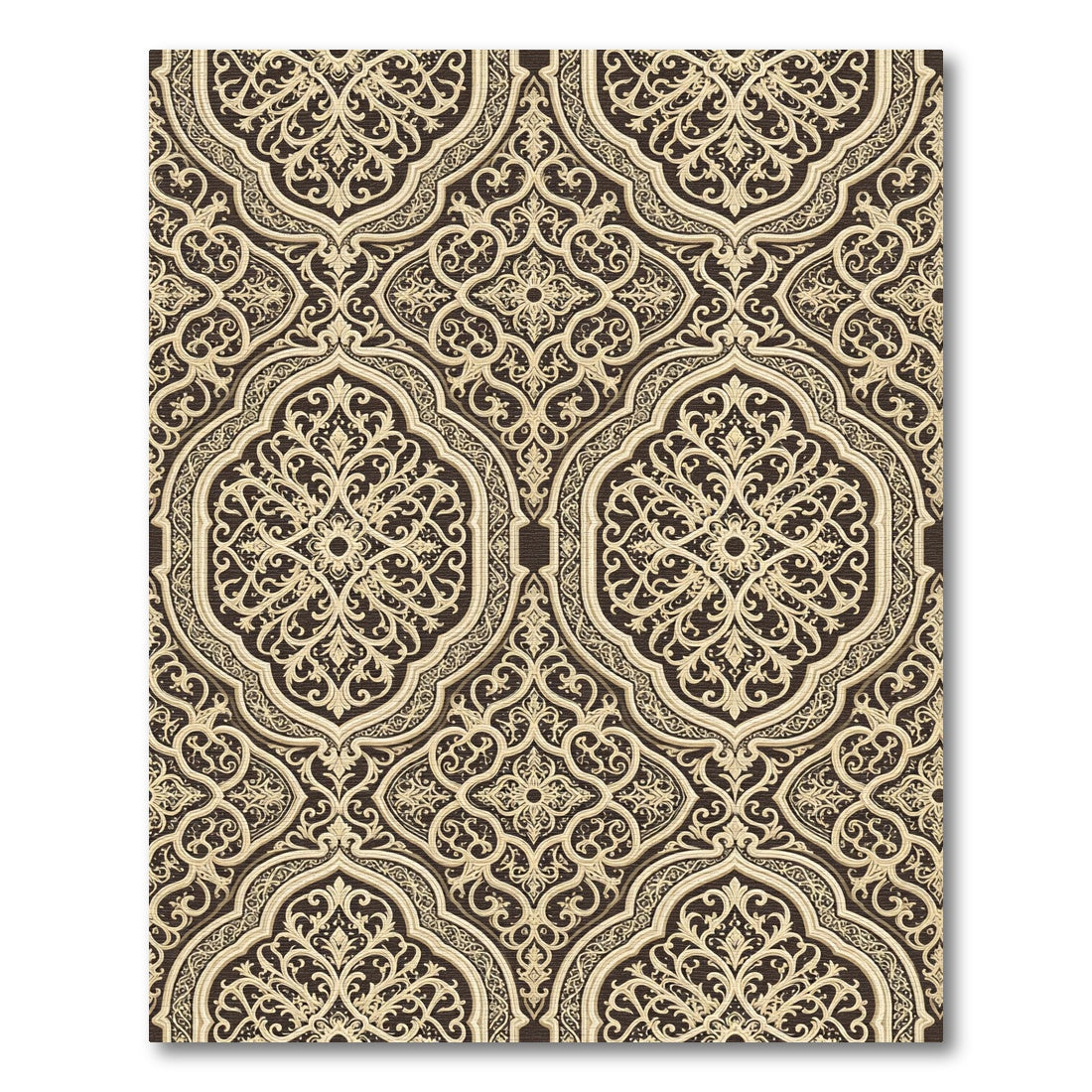 Ornate Cream and Brown Filigree Damask Rug